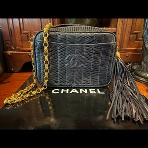 Chanel navy blue/black lizard skin shoulder bag